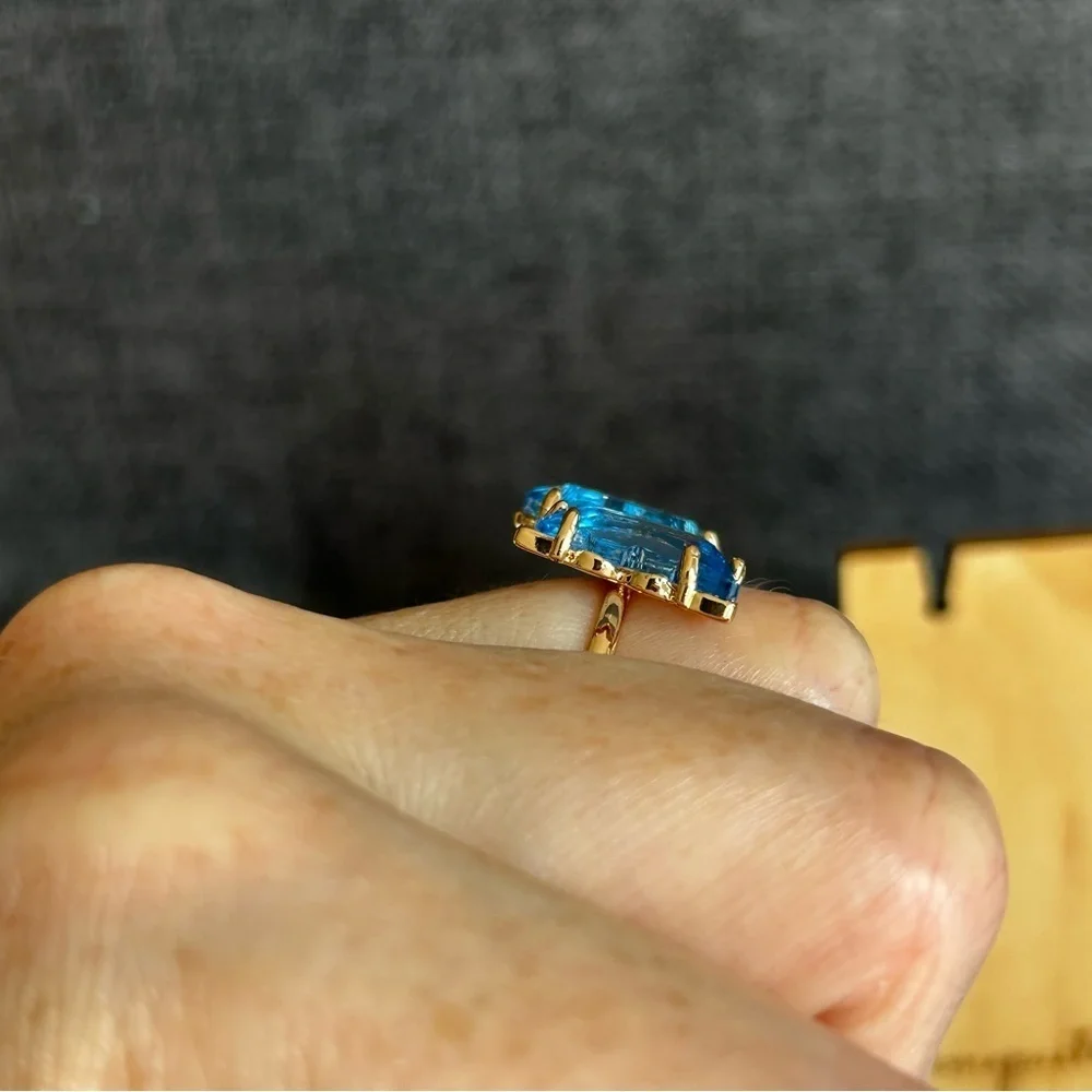 Pretty BLUE Butterfly Gemstone Fashion Ring, Gold, Adjustable